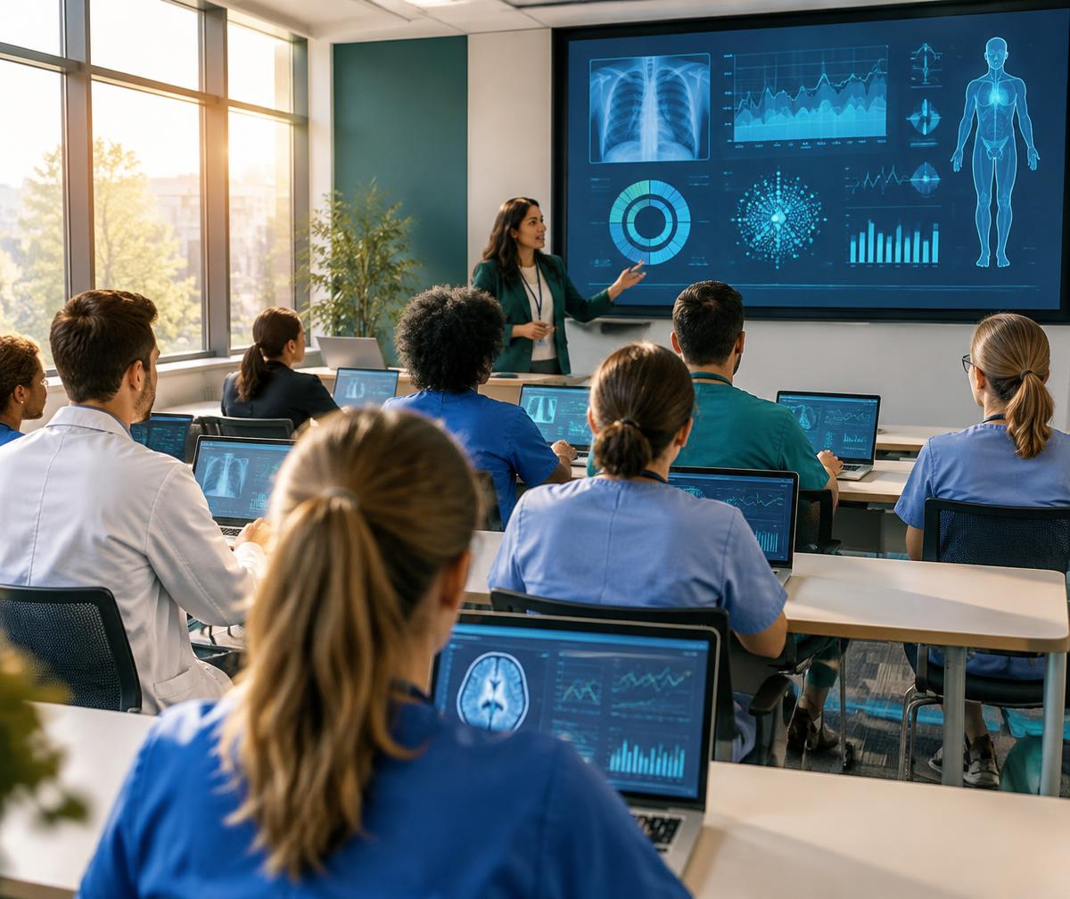 Healthcare professionals attending a hands-on AI training workshop